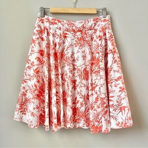 J. Peterman Skirt Women's 8 White Red Floral Birds Classic Preppy Cotton Cottage